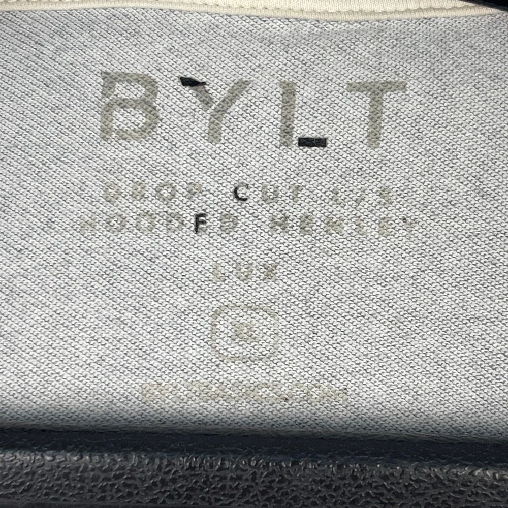 BYLT Basics Mens Large Drop Cut Lux Hooded Henley Long Sleeve Shirt Gray Hoodie